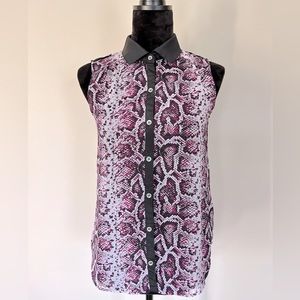 Sleeveless,Button Down Blouse , Purple/Blk. Small